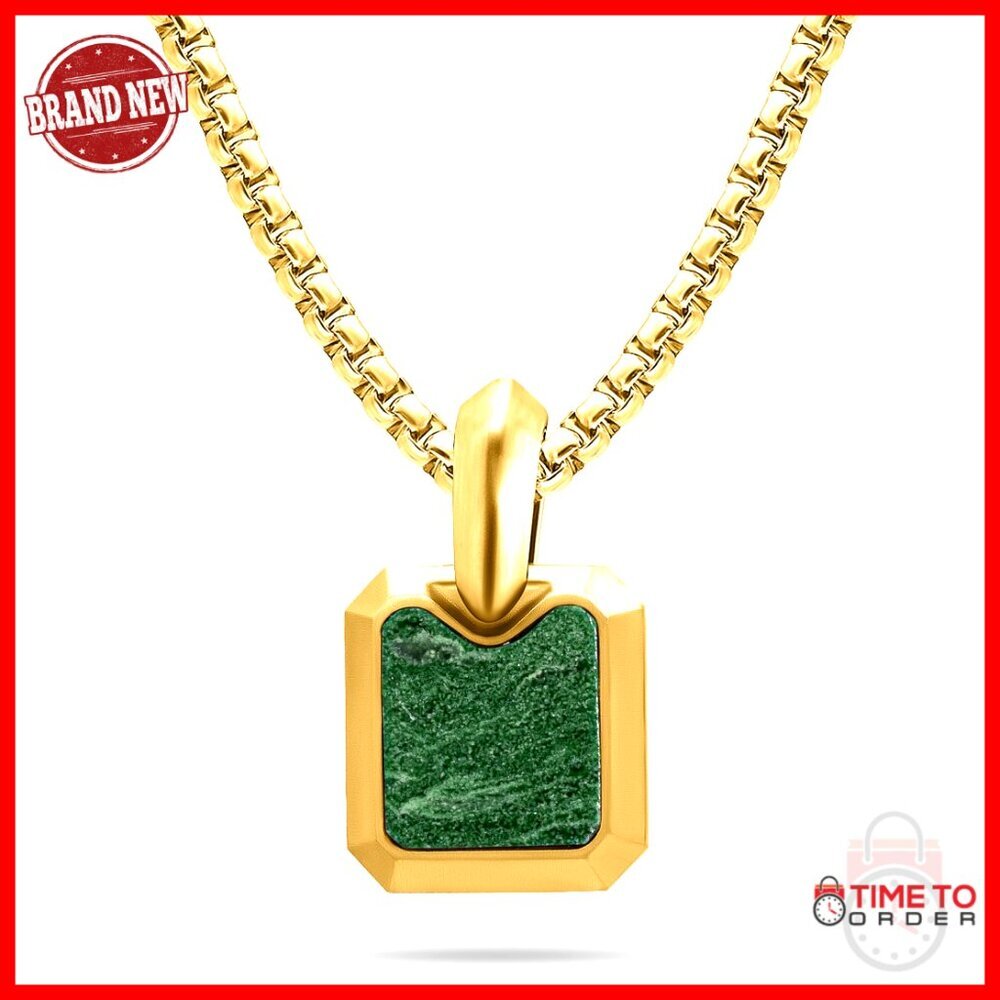 Men's Jade Pendant Necklace with Stainless Steel Chain 22" + 2" Extension